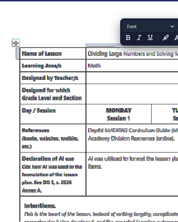 A DepEd lesson plan drafted in Matudlo AI